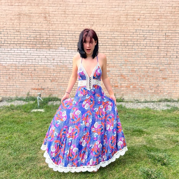 Free People Blue and Red Maxi Dress - Picture 1 of 7